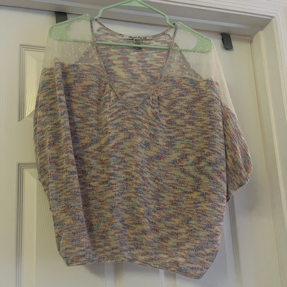 American Rag Cie Rainbow Mesh Sleeves Blouse